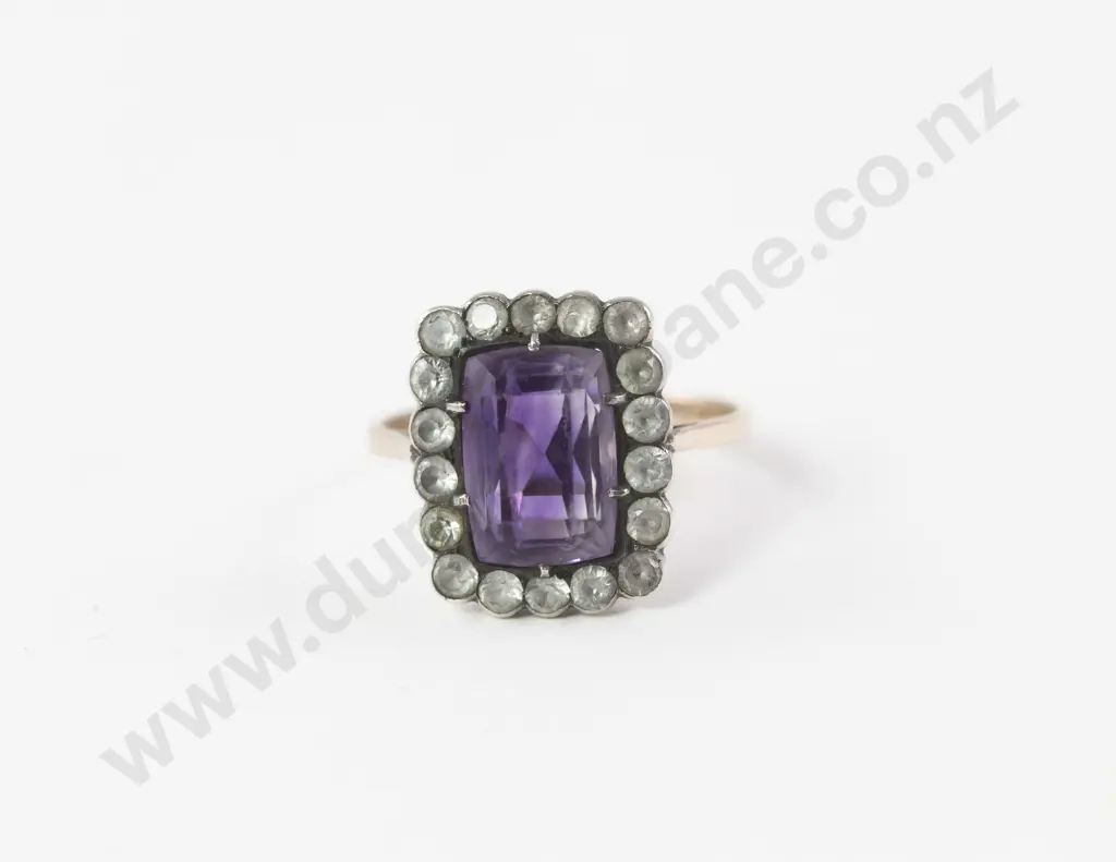 Victorian 9ct 19stone Amethyst and White Sapphire Cluster Ring Image 1++