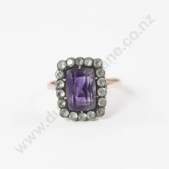 Victorian 9ct 19stone Amethyst and White Sapphire Cluster Ring