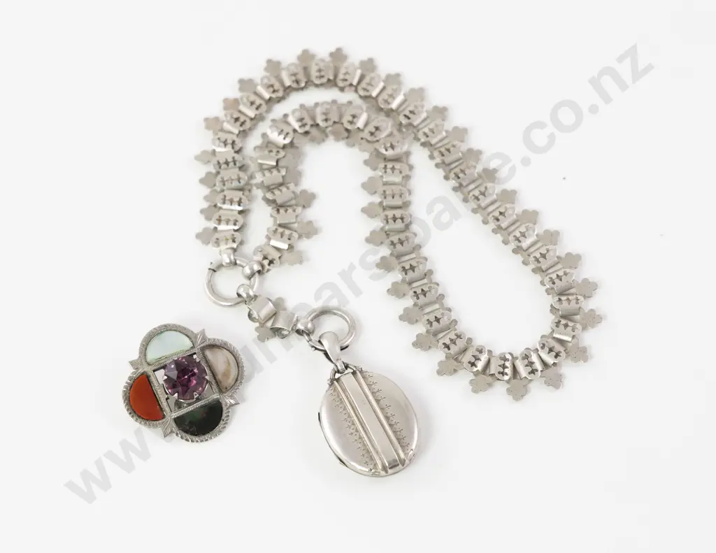 Victorian S/S Photo Locket On Fancy Collar Neck Chain Image 1++