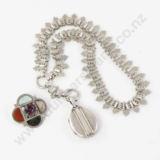 Victorian S/S Photo Locket On Fancy Collar Neck Chain