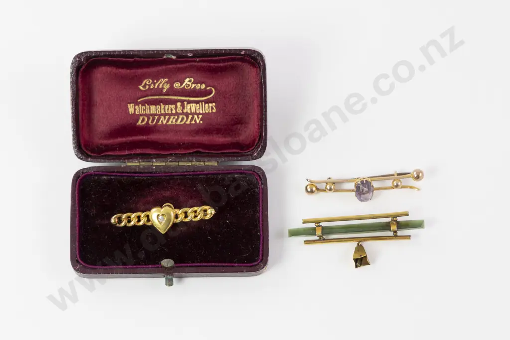 Victorian 15ct Single Diamond Heart Bar Brooch Image 1++