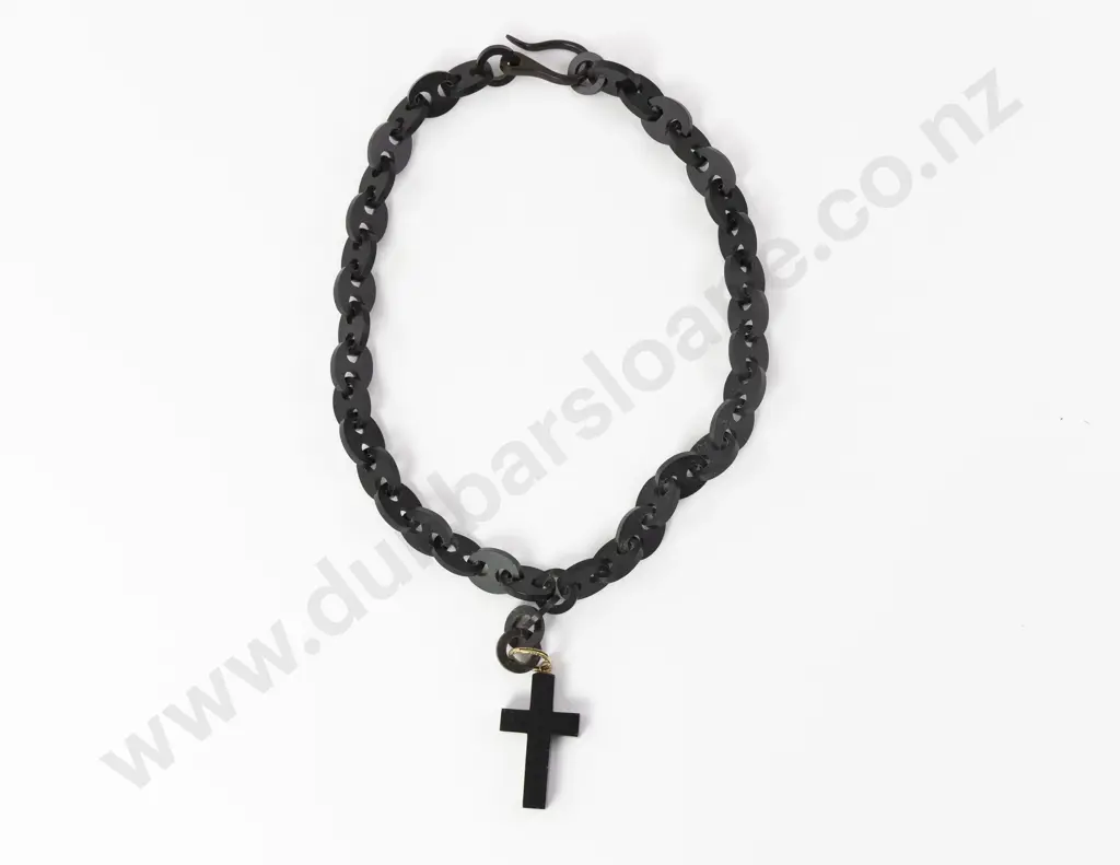 Victorian Jet Trace Link Neck Chain with Cross Pendant Image 1++