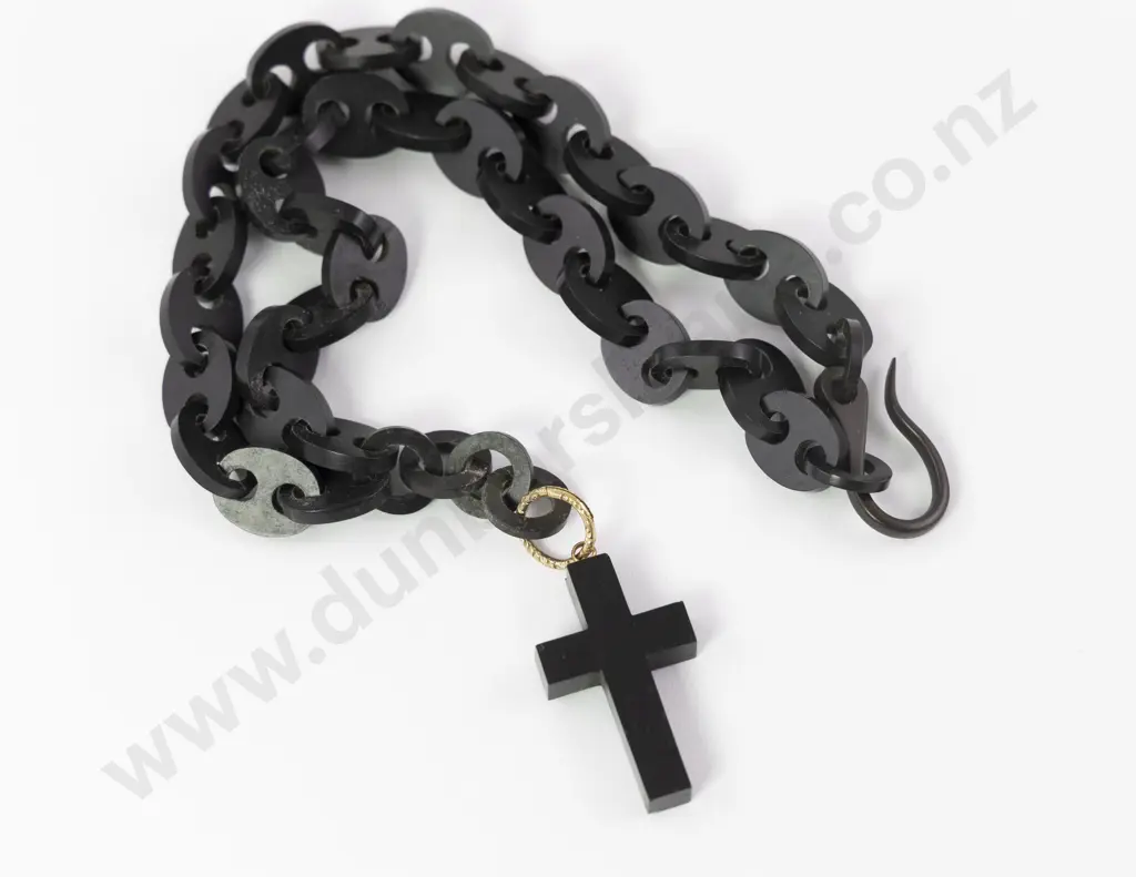 Victorian Jet Trace Link Neck Chain with Cross Pendant Image 1++