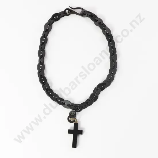 Victorian Jet Trace Link Neck Chain with Cross Pendant