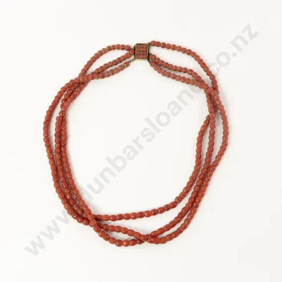 Victorian Triple Strand Slightly Graduated Coral Bead Necklace