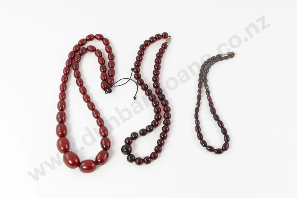 Three Vintage Single Strand Cherry Amber Beaded Necklaces Image 1++