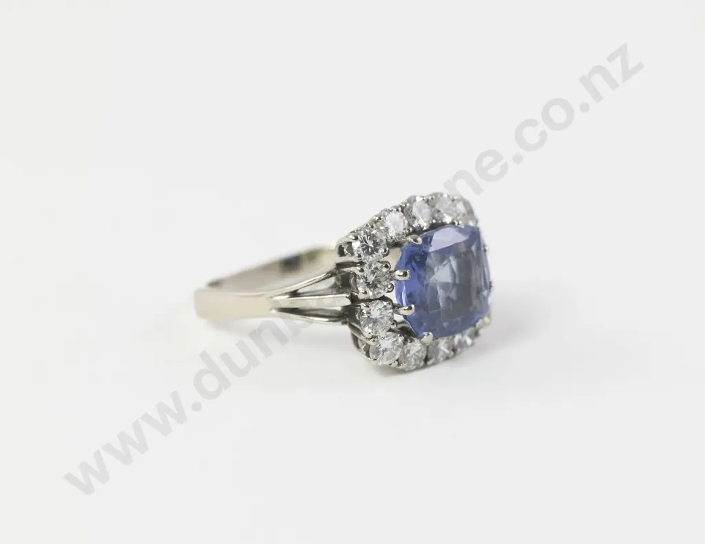 18ct White Gold 15Stone Sapphire & Diamond Cluster Ring Image 1++