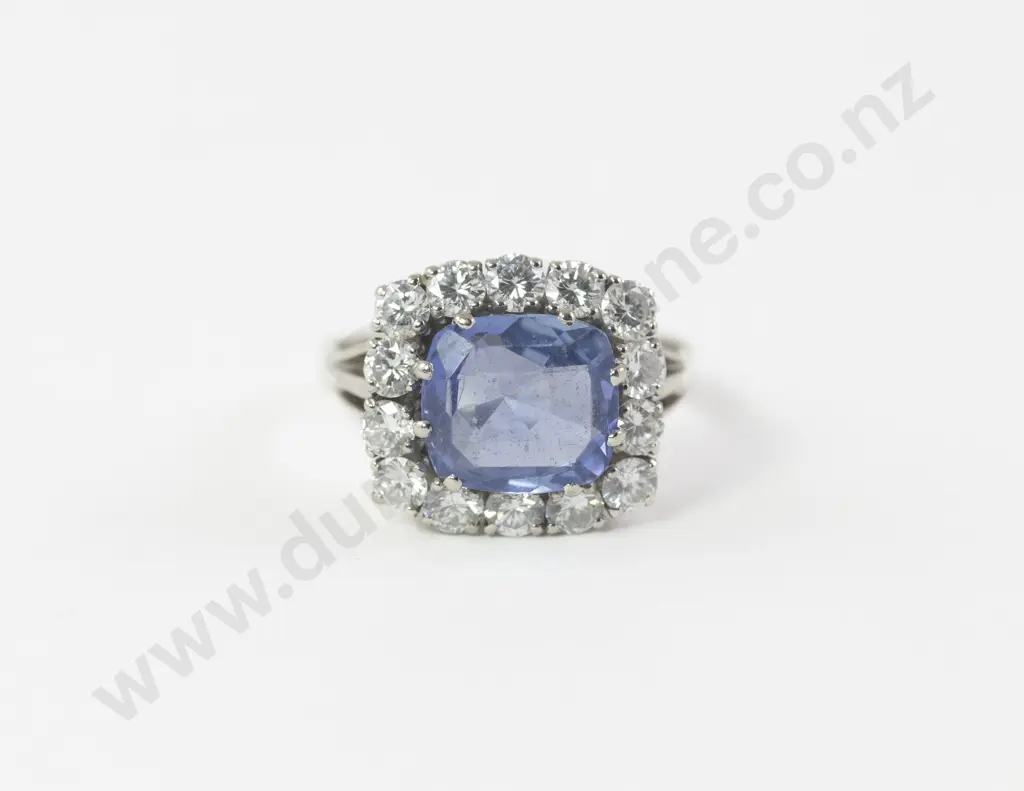 18ct White Gold 15Stone Sapphire & Diamond Cluster Ring Image 1++