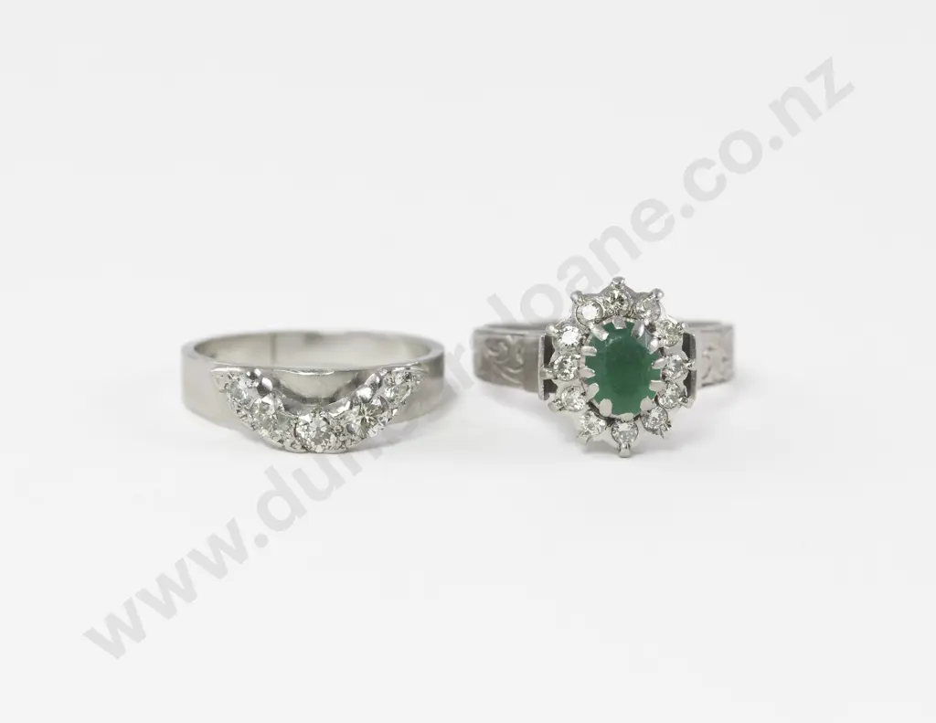 All Platinum 13Stone Emerald and Diamond Cluster Ring Image 1++
