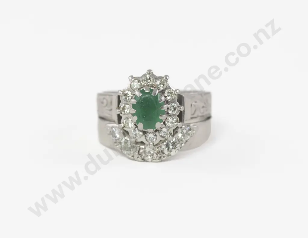 All Platinum 13Stone Emerald and Diamond Cluster Ring Image 1++