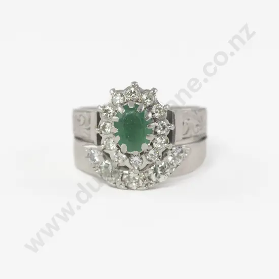 All Platinum 13Stone Emerald and Diamond Cluster Ring