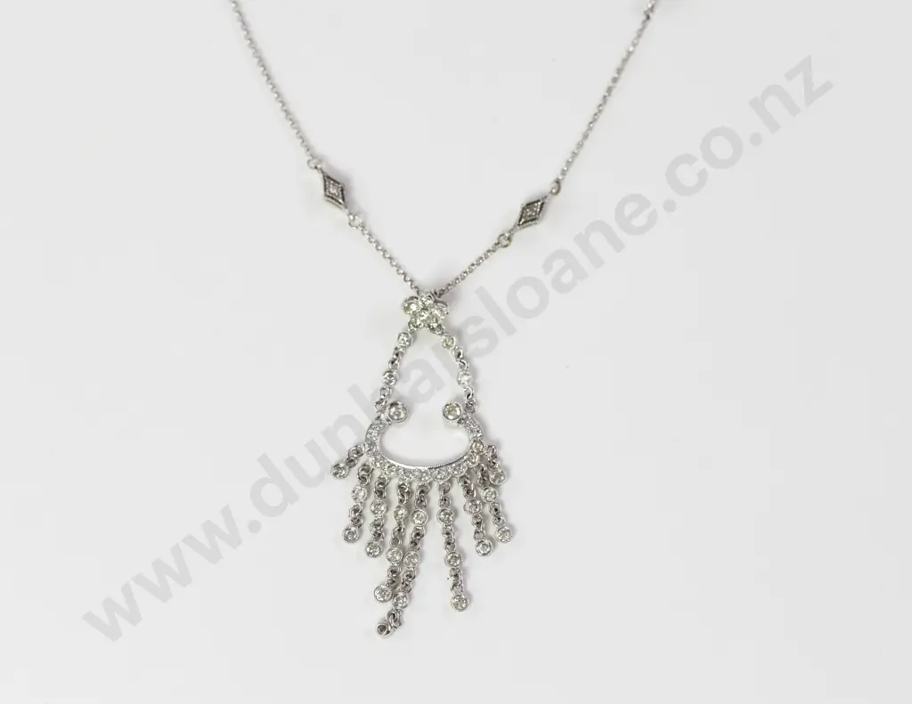 18ct White Gold 50Stone Fancy Diamond Pendant Image 1++