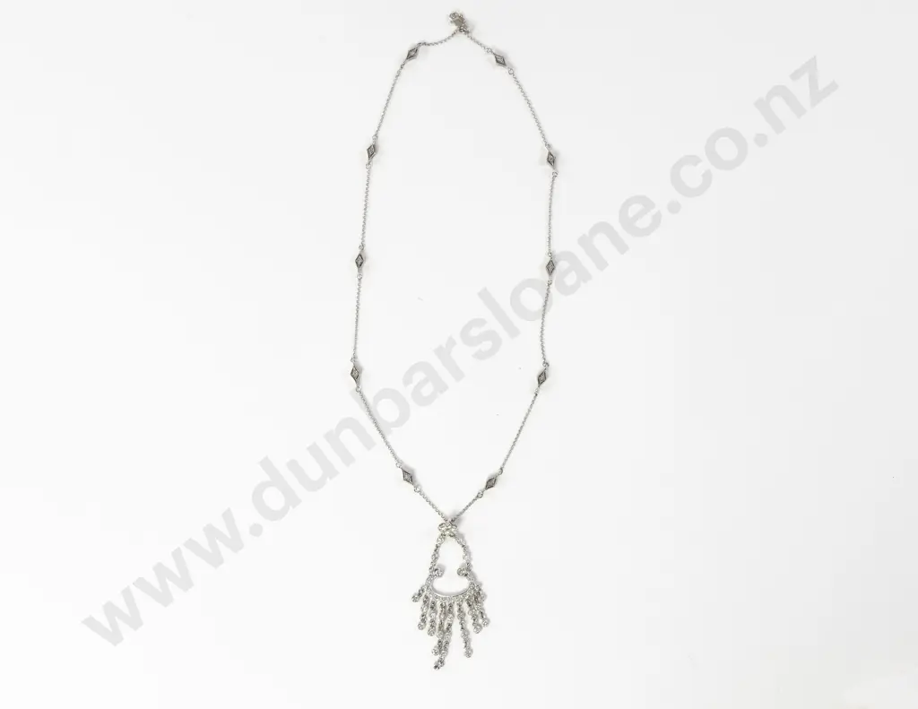 18ct White Gold 50Stone Fancy Diamond Pendant Image 1++