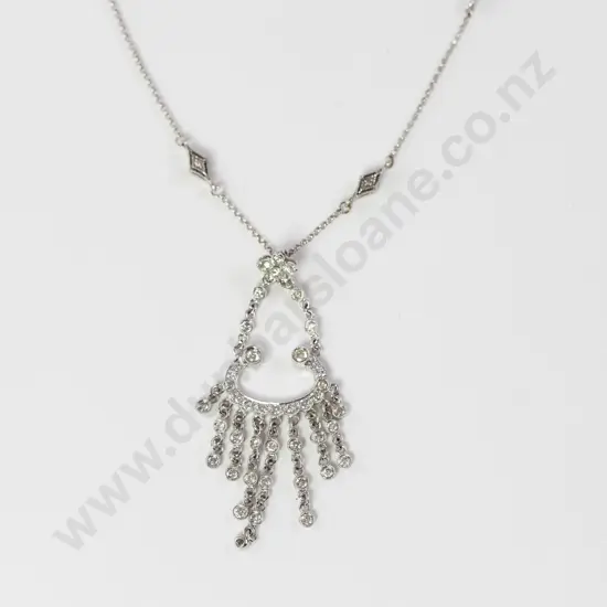 18ct White Gold 50Stone Fancy Diamond Pendant