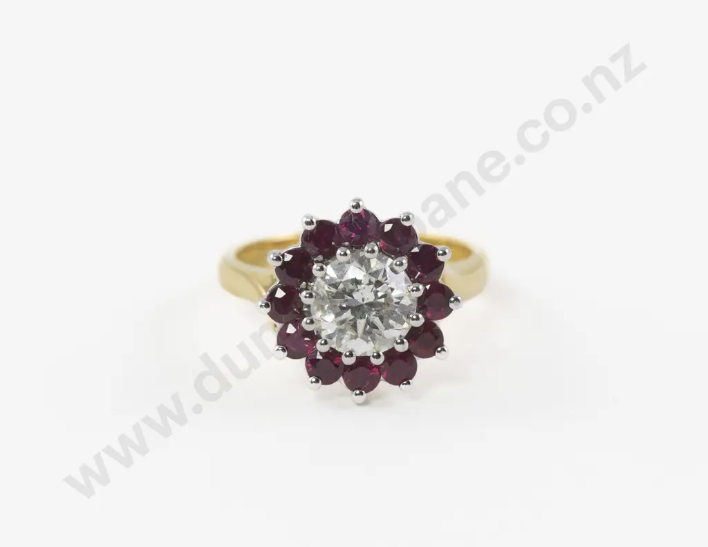 18ct 13stone Diamond and Ruby Cluster Ring Image 1++