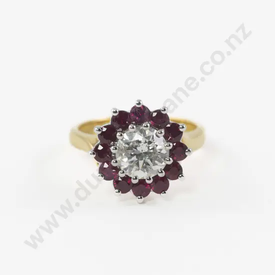 18ct 13stone Diamond and Ruby Cluster Ring