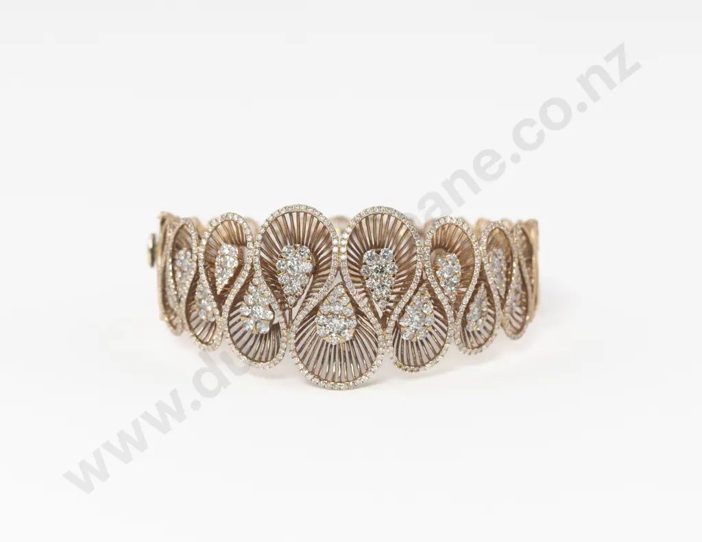 18ct Rose Gold 498Stone Diamond Fancy Hinged Snap Bangle Image 1++