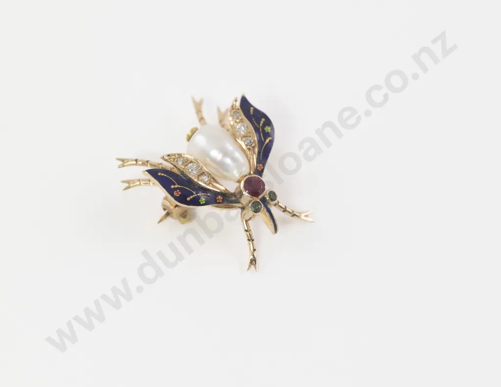 14ct Enamel & Gem Set Bug Brooch Image 1++