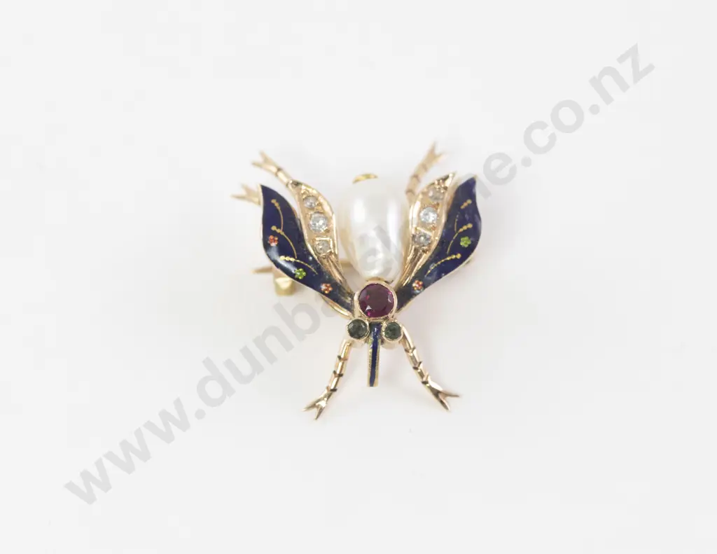14ct Enamel & Gem Set Bug Brooch Image 1++