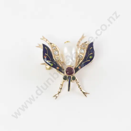 14ct Enamel & Gem Set Bug Brooch