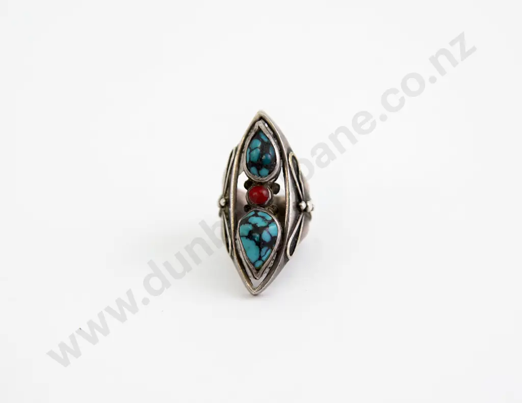NZ Jeweller Jenny Pattrick Turquoise and Coral Ring Image 1++
