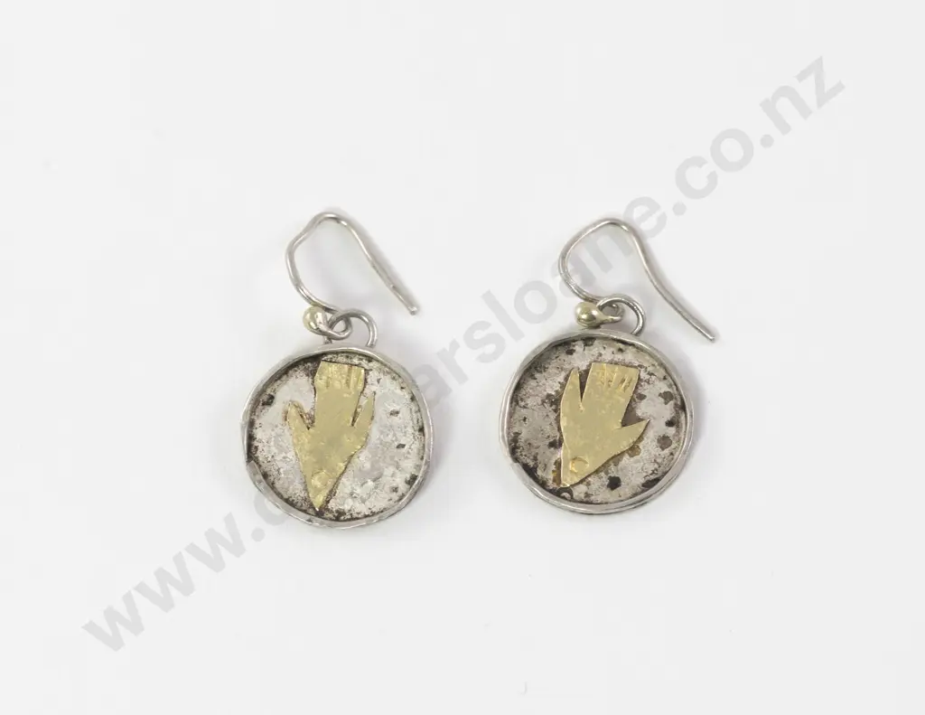 NZ Jeweller Barry Clarke 18ct and S/S 'Flying bird' Pendant Drop Earrings Image 1++