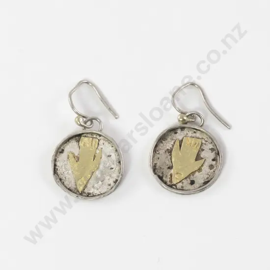 NZ Jeweller Barry Clarke 18ct and S/S 'Flying bird' Pendant Drop Earrings