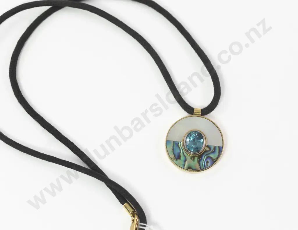 The Village Goldsmith 18ct Zircon MOP and Paua Circular Disc Pendant Image 1++