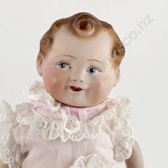 Unmarked Painted Bisque Shoulder Plate Character Doll
