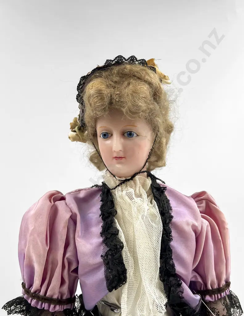 C1870 - 80 Wax Over Papier Mache Lady Doll Image 1++