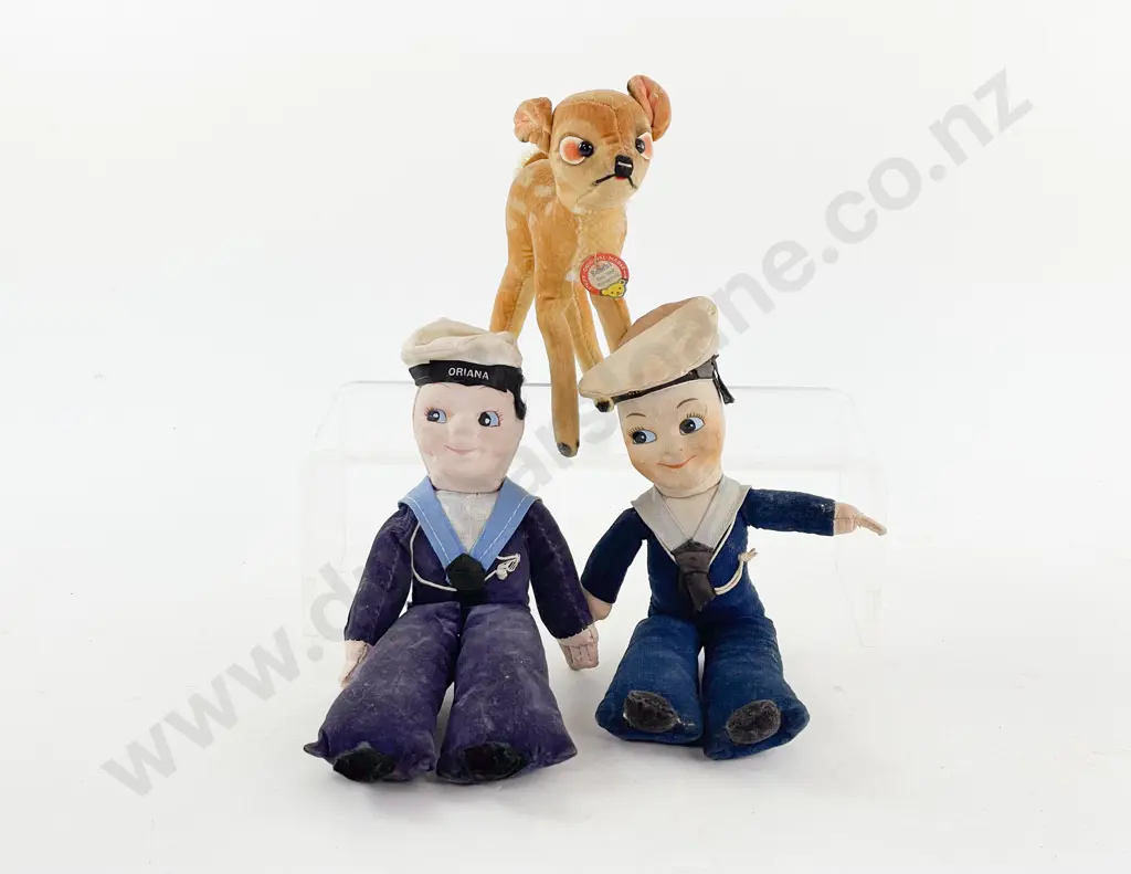 Two Norah Wellings Type All Cloth Sailor Dolls and Steiff Bambi Image 1++