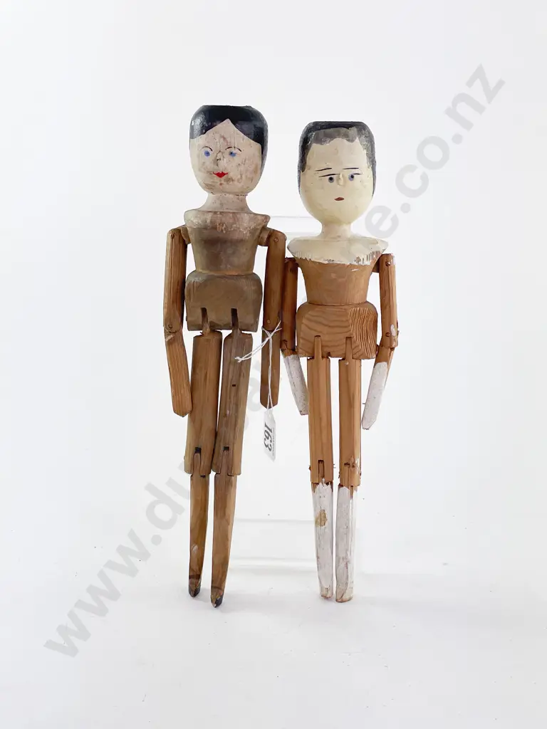 Two Antique Wooden Peg Dolls Image 1++