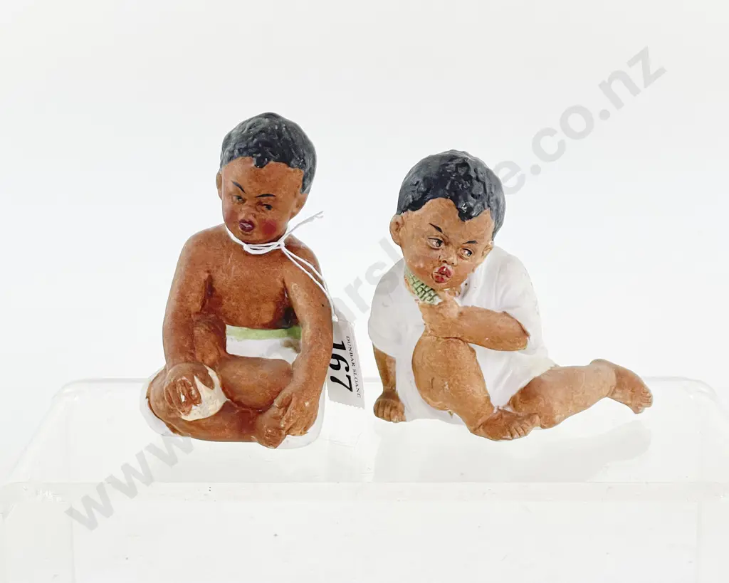 Two German Painted Brown Bisque Piano Babies Image 1++
