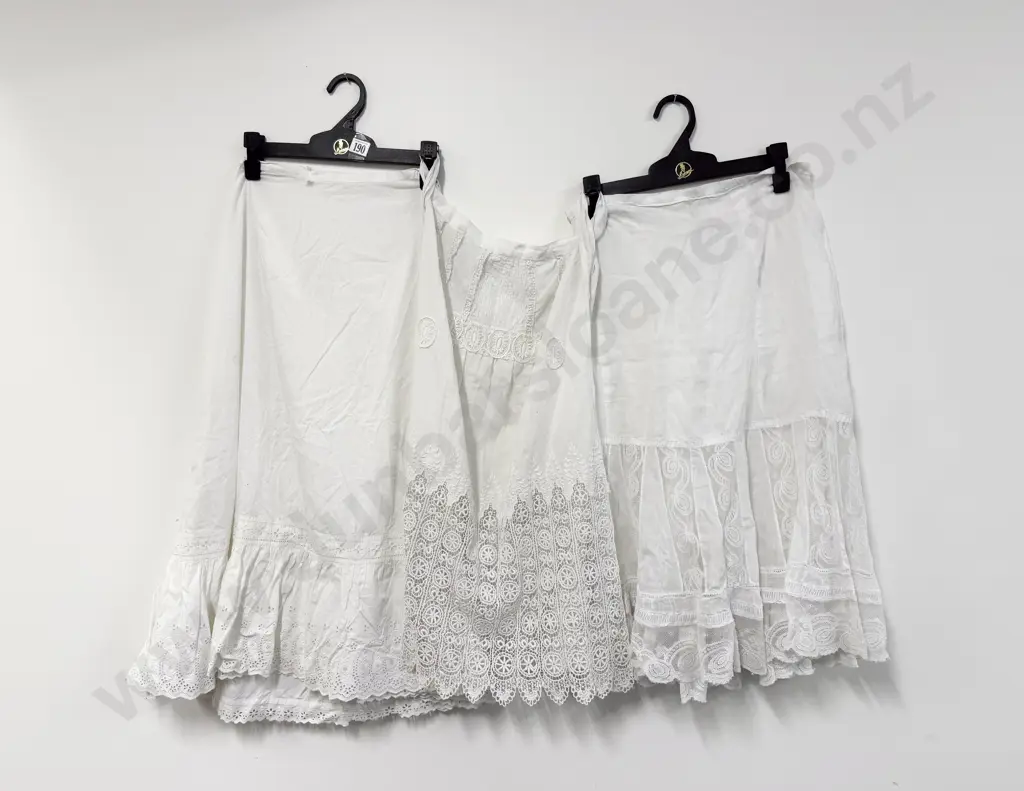 Two Edwardian Fine Cotton and Lace Half Petticoats Image 1++