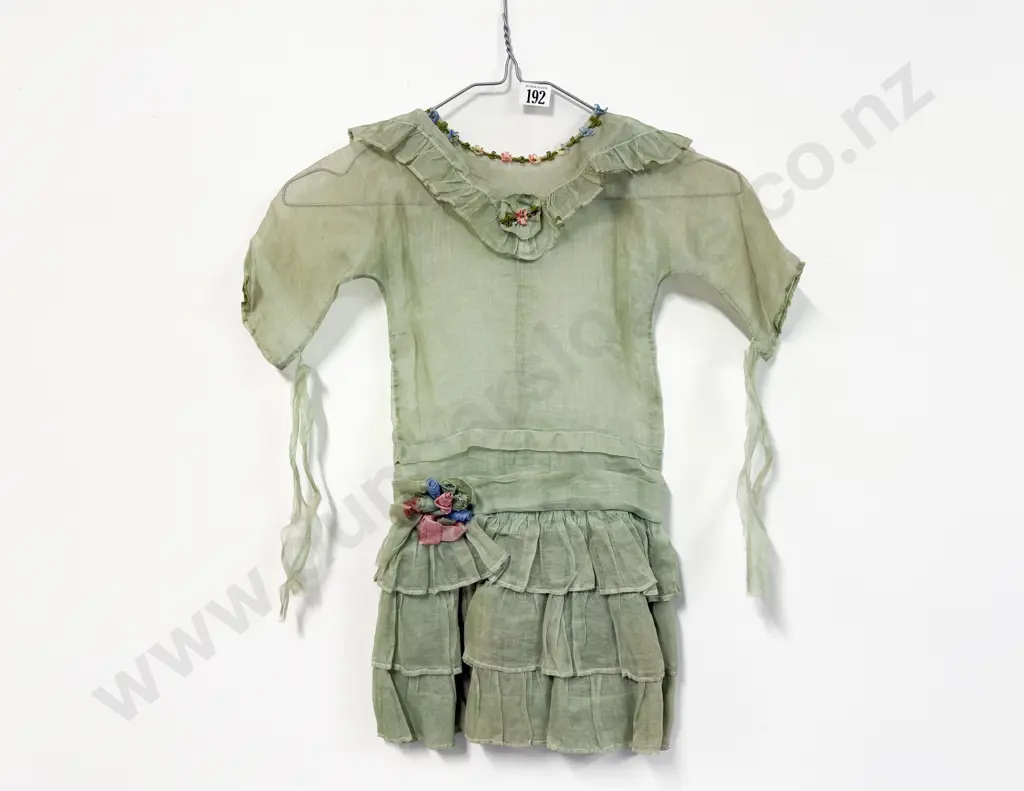 C1920's Fine Lawn with Silk Trim Young Girls Dress Image 1++