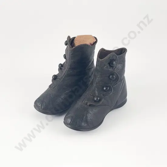 Pair Late Victorian Infants High Top Leather Button Up Shoes