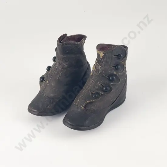 Pair Late Victorian Infants High Top Leather Button Up Shoes