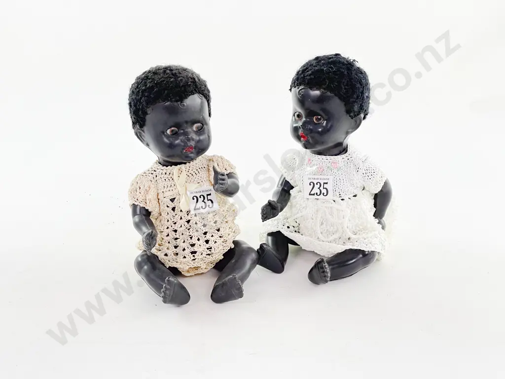 Pair NZ Pedigree Black Hard Plastic Baby Dolls 25cm Image 1++