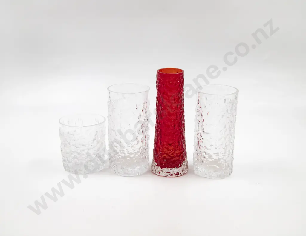 Whitefriars Three Bark Pattern Tumblers & Vase Image 1++