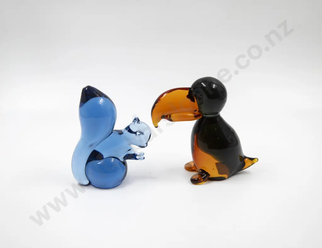 Two Mid C20th Animal Glass Ornaments Toucan & Squirrel Image 1++