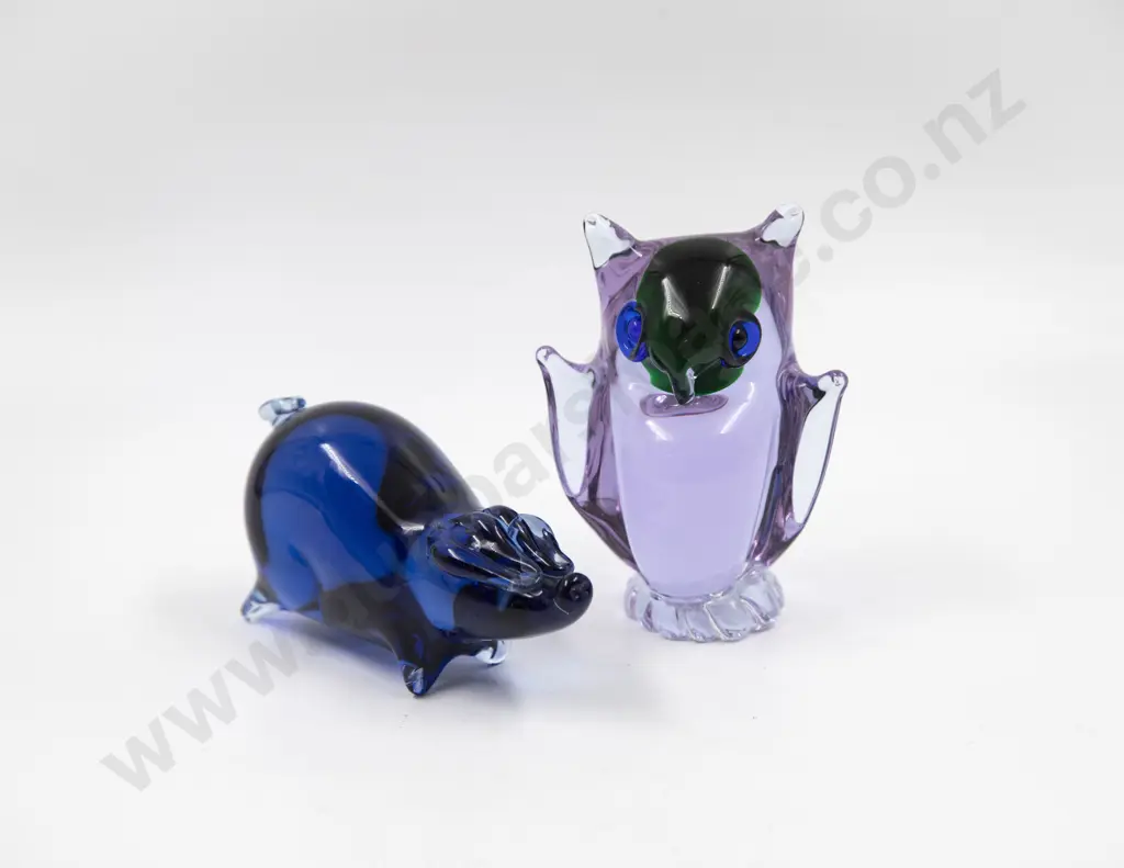 Two Mid C20th Animal Glass Ornaments Owl & Pig Image 1++