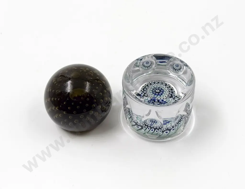 Whitefriars Mille Fiori Paper Weight and Bubble Glass Paperweight Image 1++