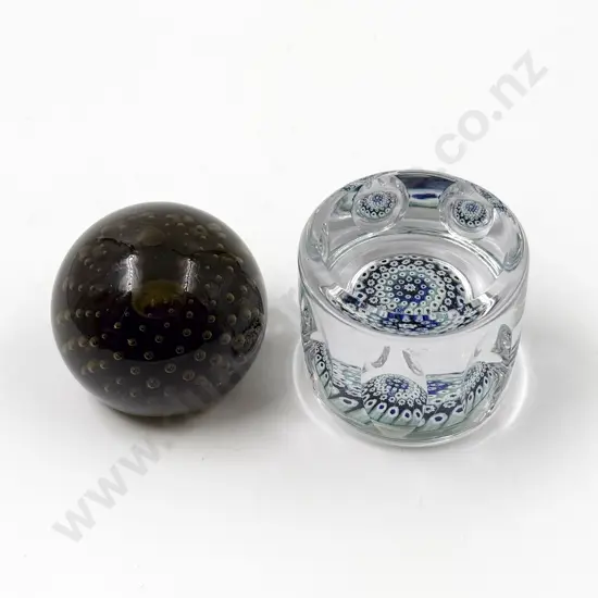 Whitefriars Mille Fiori Paper Weight and Bubble Glass Paperweight