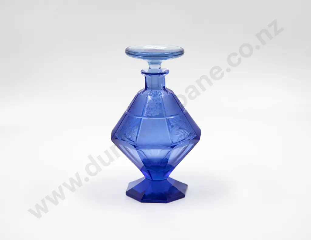 Art Deco Czechoslovakian Sapphire Blue Scent Bottle Image 1++