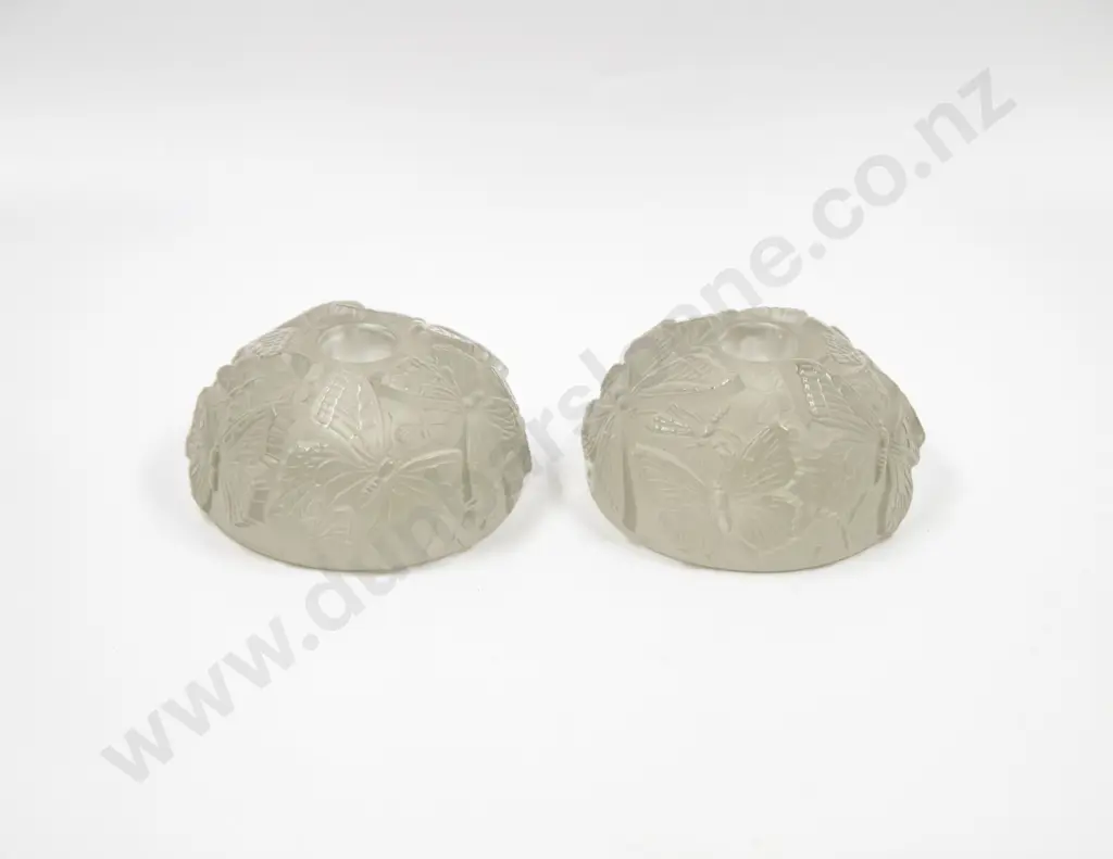 Pair Early C20th Solid Frosted Glass Candle Holders Image 1++