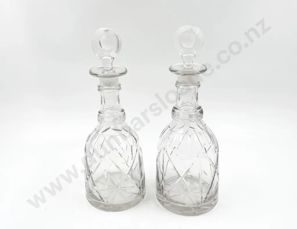 Pair C19th Glass Wine Decanters Image 1++