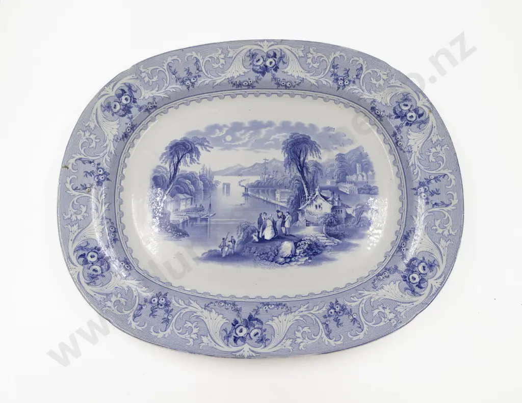 C19th English Blue & White Printed Ashet Image 1++