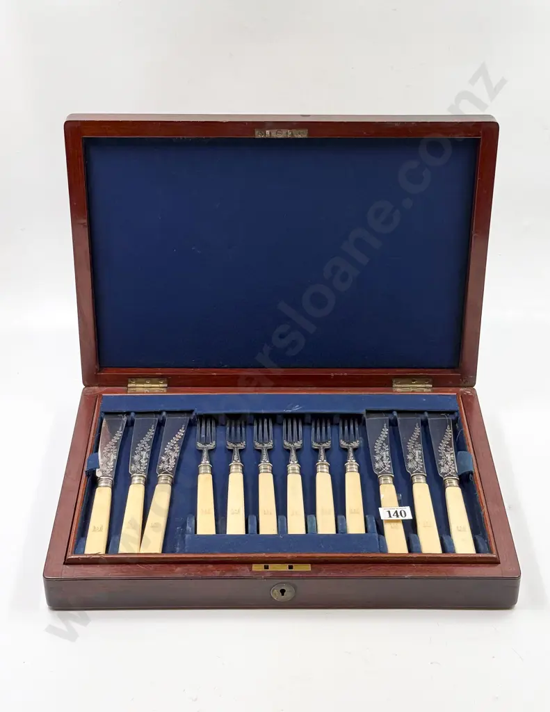 C19th Victorian Mahogany Cased Fish Service Image 1++