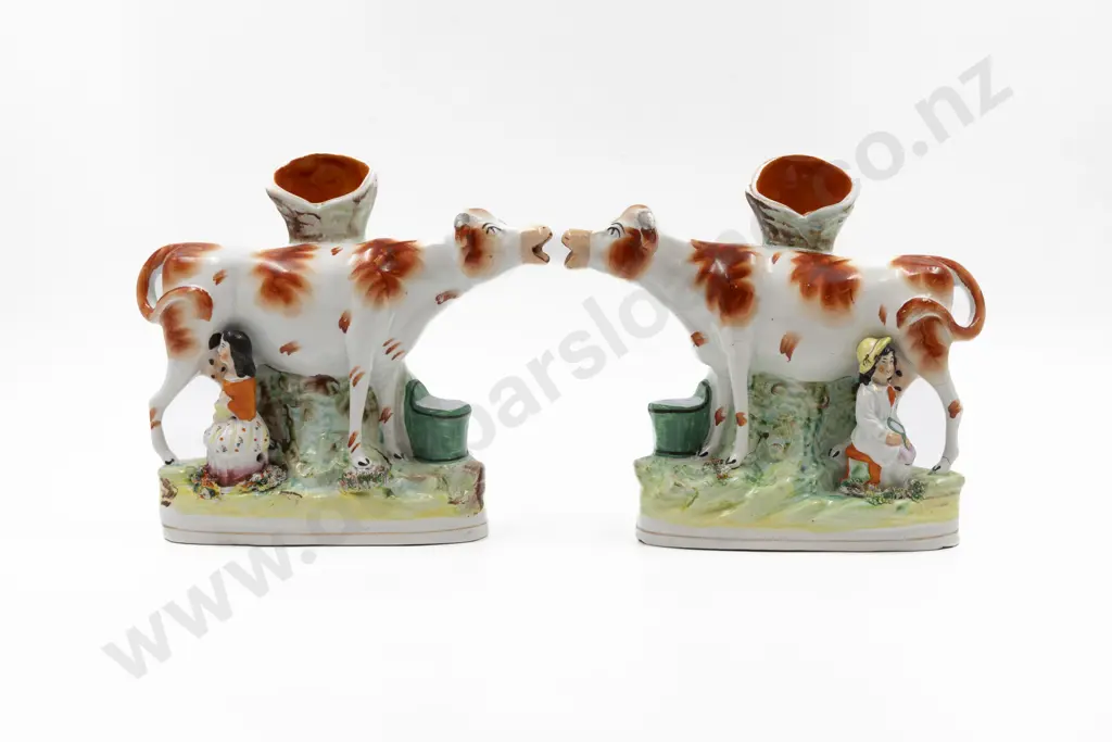 Pair Victorian Staffordshire Flat Back Spill Vases Image 1++