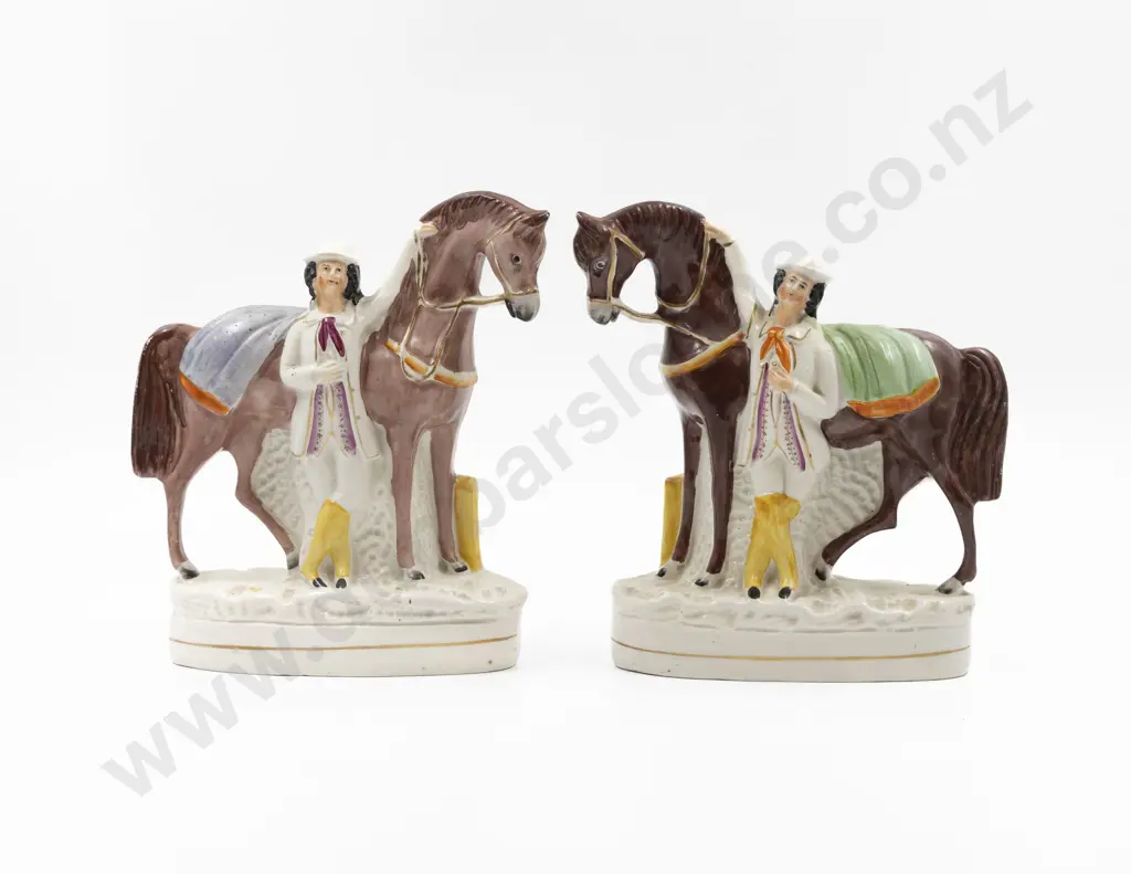 Pair VIctorian Flat Back Equestrian Figures Image 1++